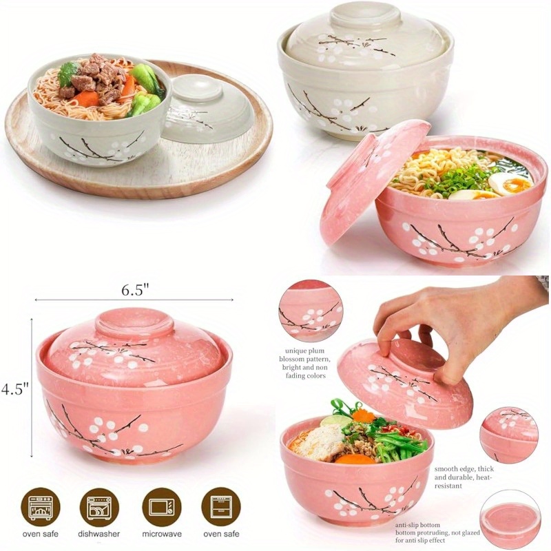 6.5inch Japanese Style Ramen Bowl With Lid Ceramic Instant Noodle Bowl For Soup Rice Noodle And Porridge Kitchen Tableware