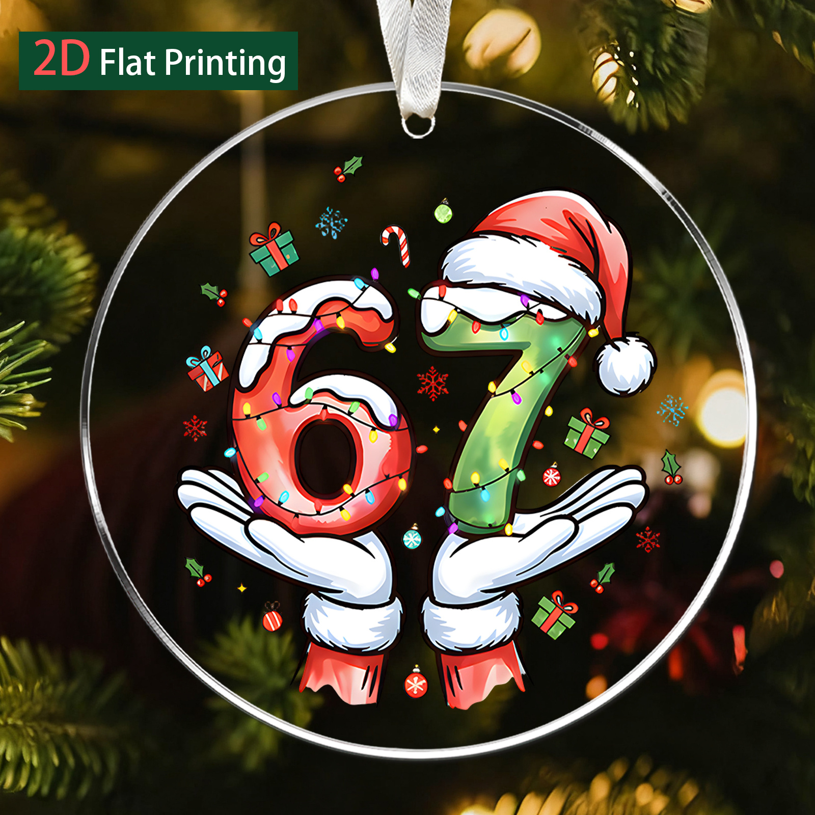 TEMU 2d Flat, 1pc Christmas Number 67 Candy Cane Gingerbread For Man Christmas Gifts Acrylic Hanging Ornament - Christmas Tree Acrylic Pendant,