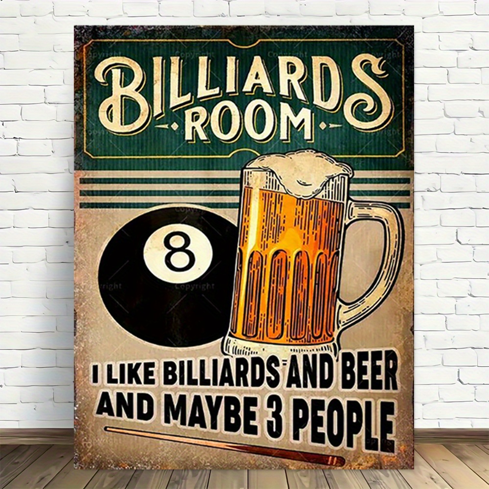 TEMU 1pc Frameless Canvas Wall Art - Modern Vintage Billiards & Beer Decor With Humorous Quote, High-quality Printed Poster For Game Room, For Man