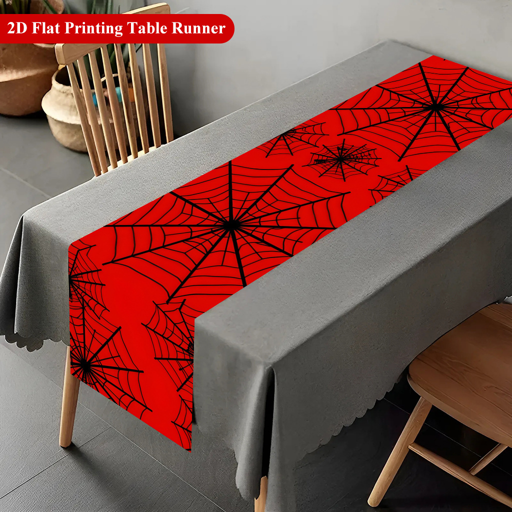 TEMU 1pc 2d Runner, Red Background Web Design Rectangular Table Runner, Holiday Table Decoration For Home And Kitchen Dining Decor, Holiday Table
