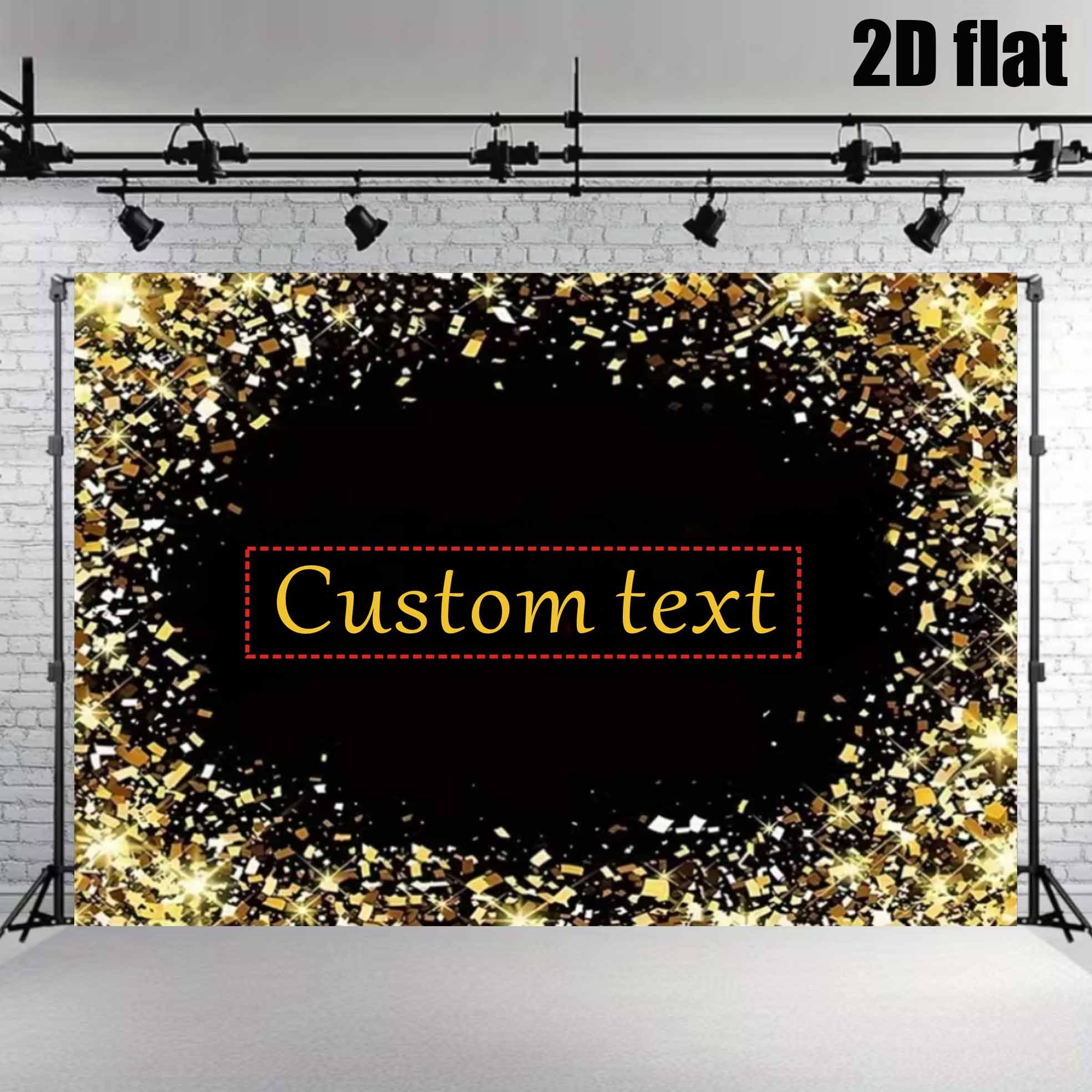 TEMU 2d Flat, 2d Flat - 2d Flat, 2d Flat - 2d Party Flat Banner [customizable] 1pc Personalized Custom Text Theme Vinyl Backdrop, With Golden Glitter