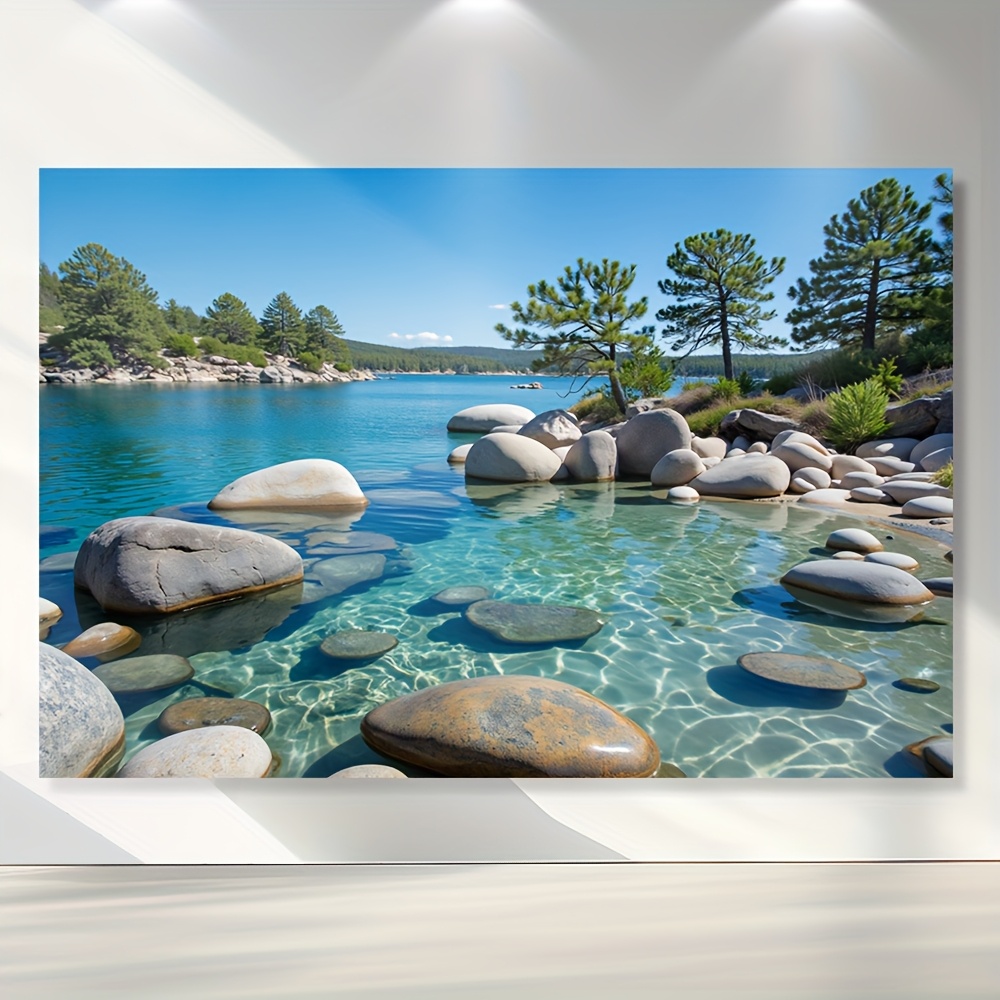 1 panel self   stick   wall mural realistic       reflection with pine trees sky indoor outdoor weather resistant backdrop suitable for parties weddings home decor   no