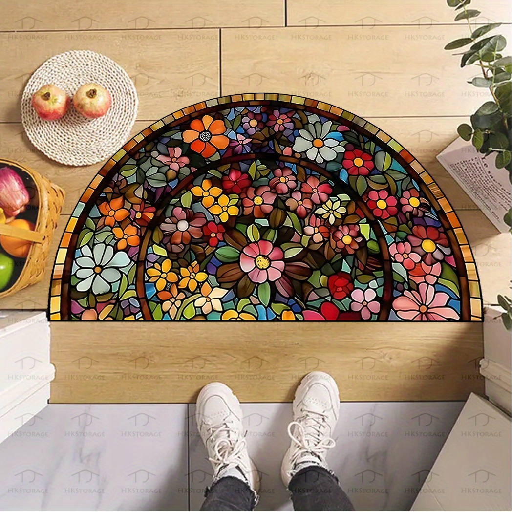 TEMU This Is A Welcome Mat Shaped Like A Crescent, With A Mandala Flower Pattern. Washed And Is Perfect For Enhancing The Decor Of , Bedrooms, Living