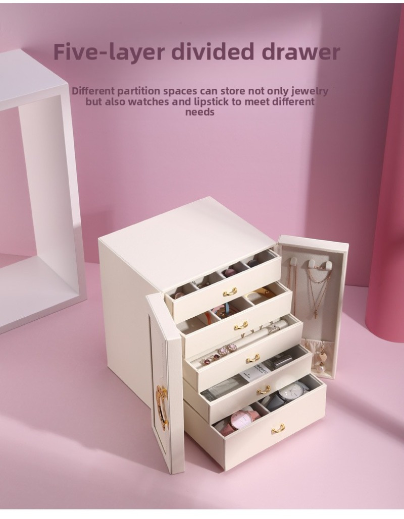 suitable for spring summer autumn and winter   2025   new five layer double opening large jewelry box desktop jewelry classification organizer storage box with large capacity necklace storage box Product details 2
