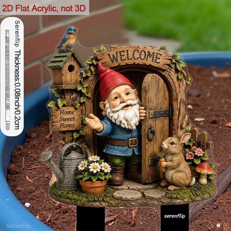 TEMU 2d Flat, [2d Flat] 1pc 2d Flat Acrylic Stake With Sharp Tip For Decor, Gnome, Bird, Rabbit Near A 'welcome' Door. Thanksgiving Decorations