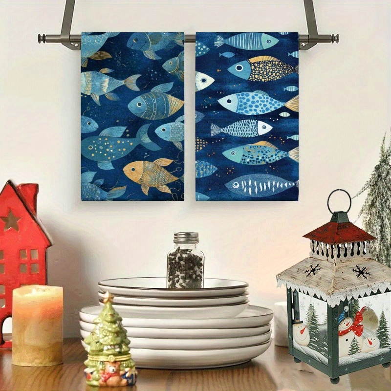 TEMU 2 Fish Scale Polka Dot Striped Microfiber Absorbent Kitchen Hand Towels, Suitable For , Baking, Bathroom Cleaning, Outdoor Activities, Tea Party