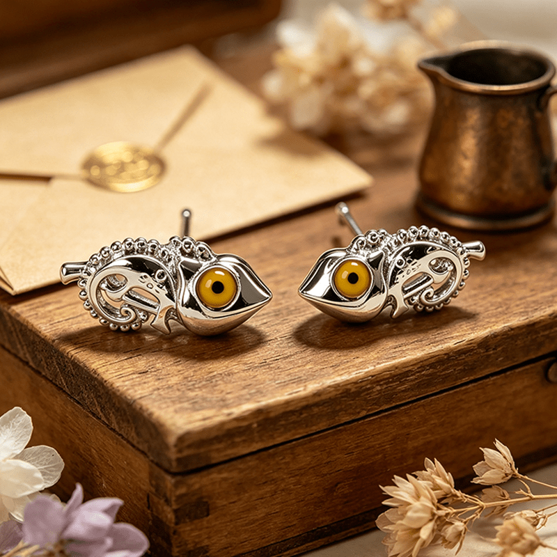 3D Chameleon Shape Hollow Mechanical Stud Earrings, Unique Gift