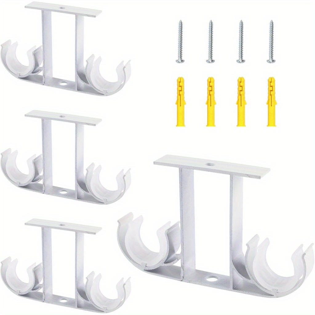 TEMU [random Color Of Accessories] 4pcs Curtain Rod Brackets, Aluminum Alloy Ceiling Mounted Curtain Pole Holders Top-mounted Double Rod Bracket For