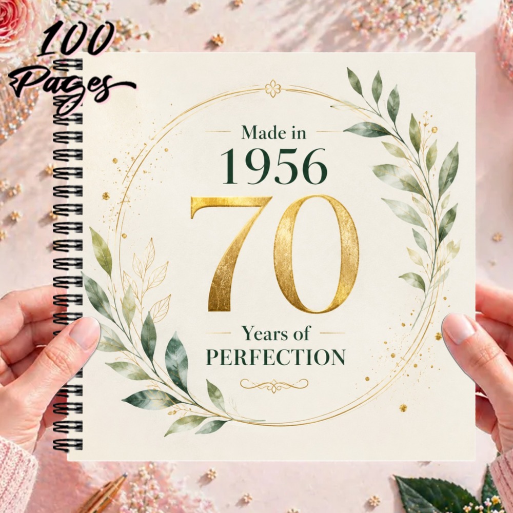 TEMU 1 'or pour anniversaire de 21X21 cm, 'or pour 70e anniversaire - Fabriqué en 1956, journal de messages souvenir de feuillage doré, ' pour les