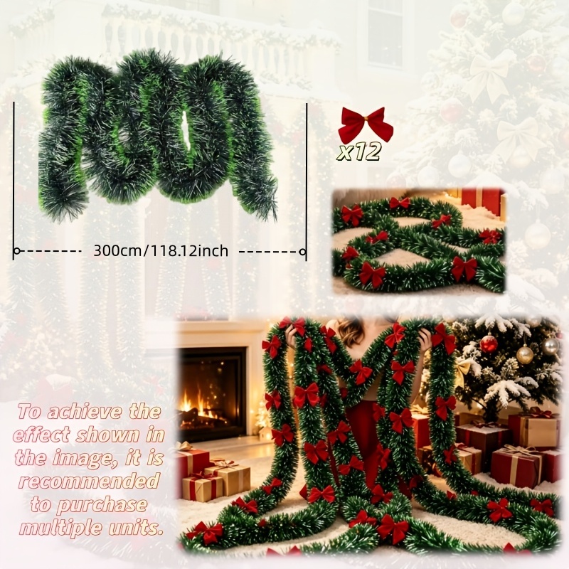TEMU 1 Set = 118.2 Pouces Bordure de Noël en Chenille Vert Foncé, Idéal pour Cours, , Balcons et Autres Décorations, Articles de Cuisine , Ornements