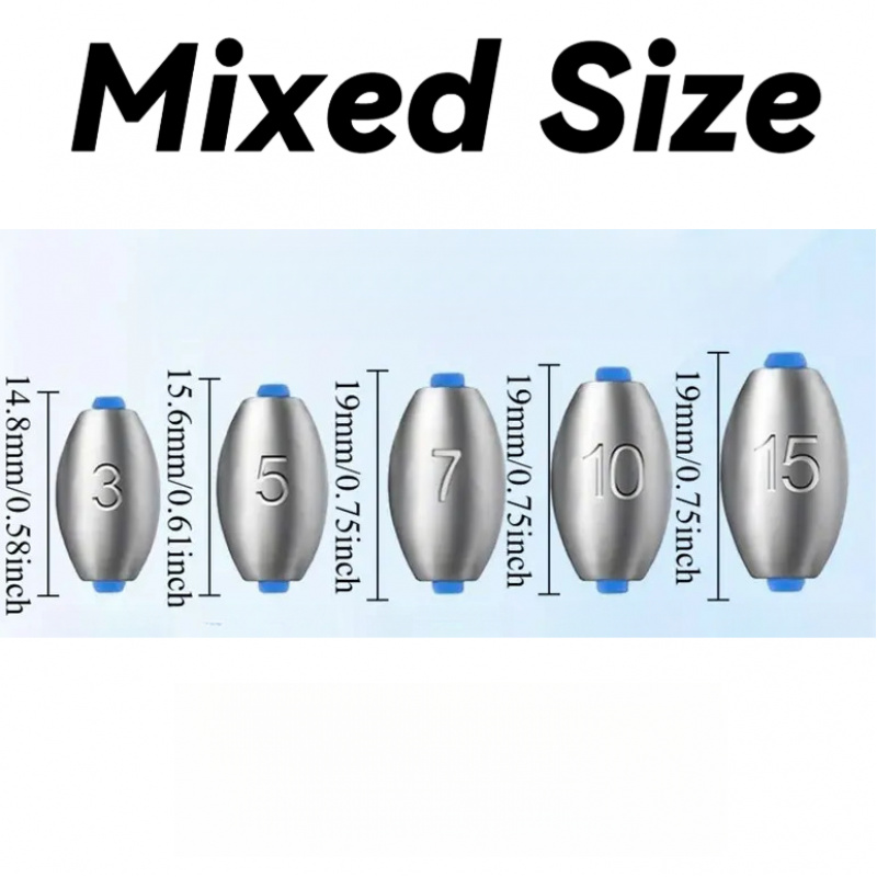 TEMU 20pcs Heavy-duty Marine-grade Alloy Olive Fishing Sinker Set (3g, 5g, 7g, 10g, 15g) - Carbon Steel Casting Weights With Uniform Sinkers For