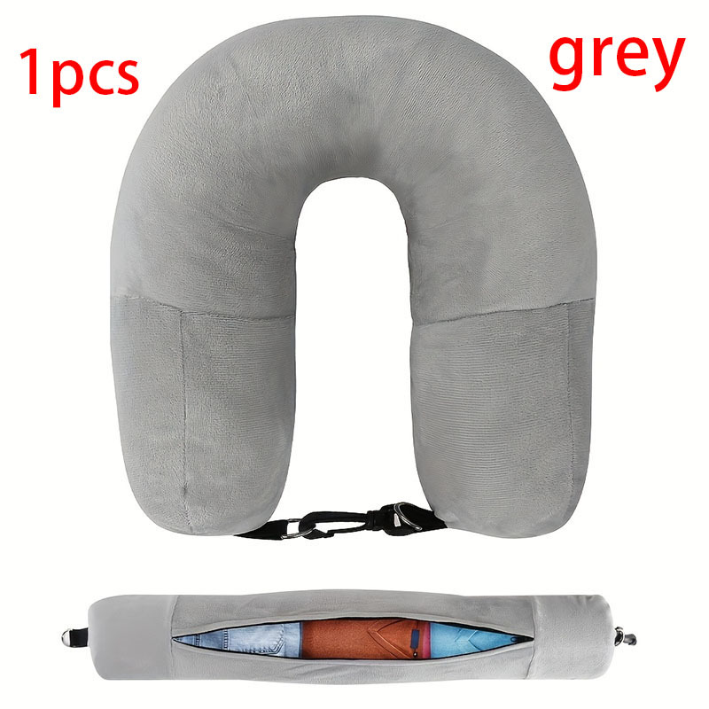 TEMU Cestovní polštář na krk ve tvaru U, nastavitelný, přenosný, měkký plyšový polyester, střední měkkost, ideální pro 3denní skladování oblečení,