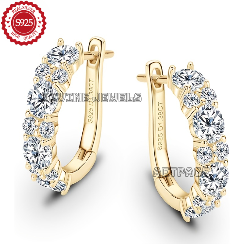 TEMU 925 Silver Moissanite Women's Earrings, Women's Earrings, Jewelry Gift For Women, Suitable For Parties, Weddings, Engagements, A Gift For Her,