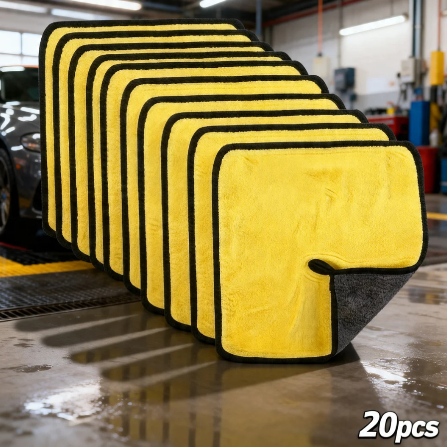 TEMU 20 High-quality Microfiber Car Cleaning Cloths - Super Absorbent, Scratch-free, Quick-drying Yellow And Black Towels, Suitable For Cars,