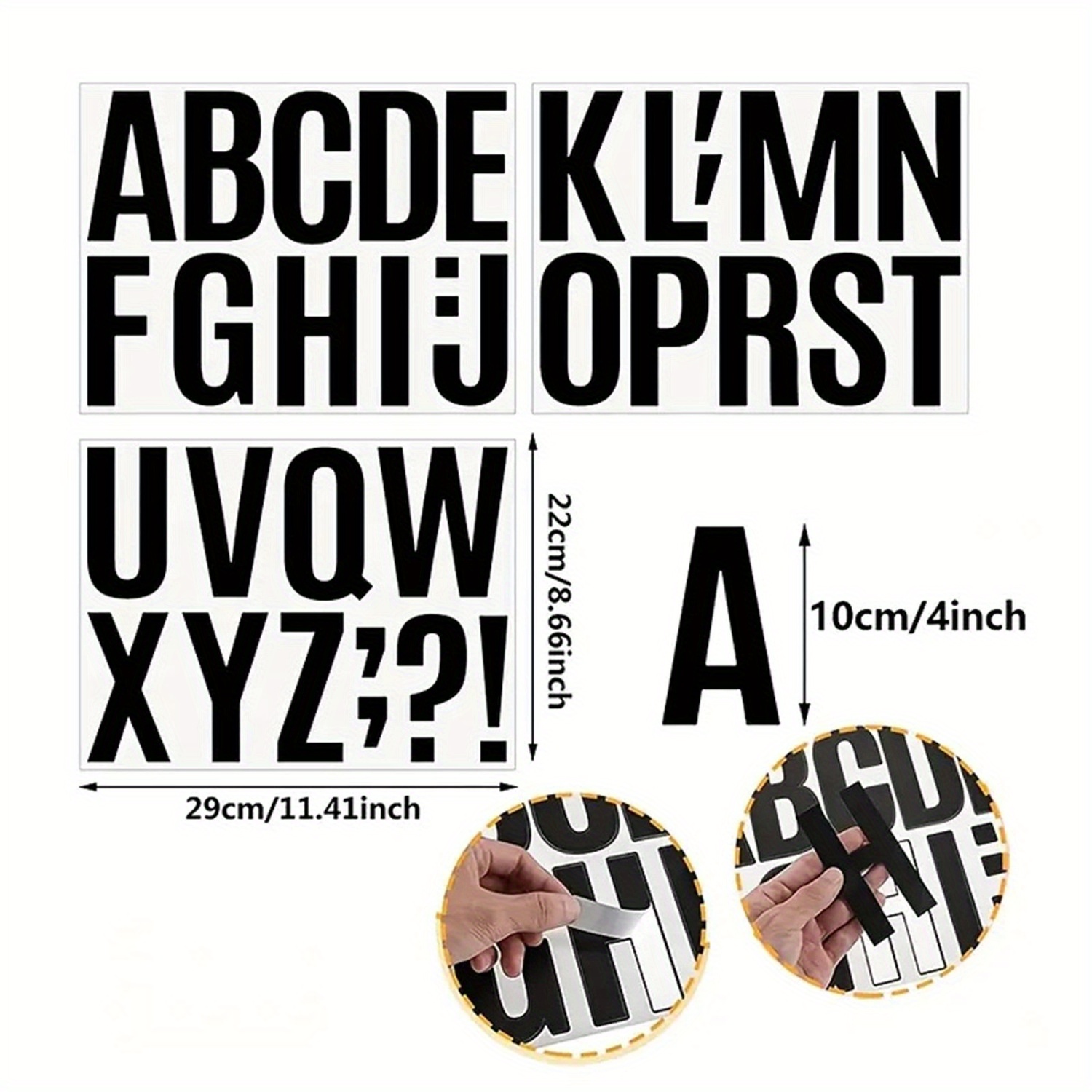 E-shop 3 Bögen pro Set, 4-Zoll Großbuchstaben Aufkleber, PVC-Klebeband, wasserfest und langlebig, geeignet für Autoaufkleber, Wände, Events und