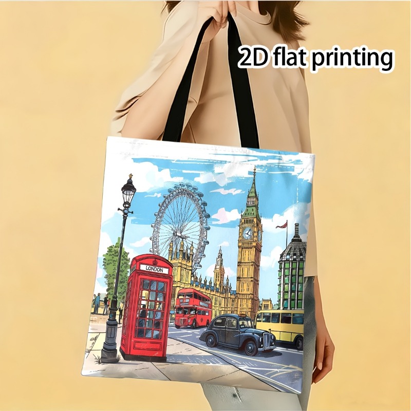 TEMU 1pc Women'-themed Tote Bag With Iconic Landmarks (, , Red Telephone Booth) - Colorful Shoulder Bag For Travel, Gifting, And Daily Use, London