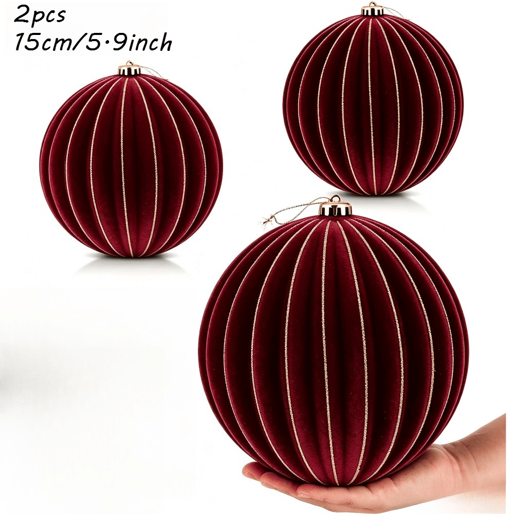 TEMU 2pcs, 5.9inch/15cm Velvet Christmas Balls Large Hanging Flocked Christmas Tree Ornaments For Xmas Tree Hanging, Holiday Wedding Party