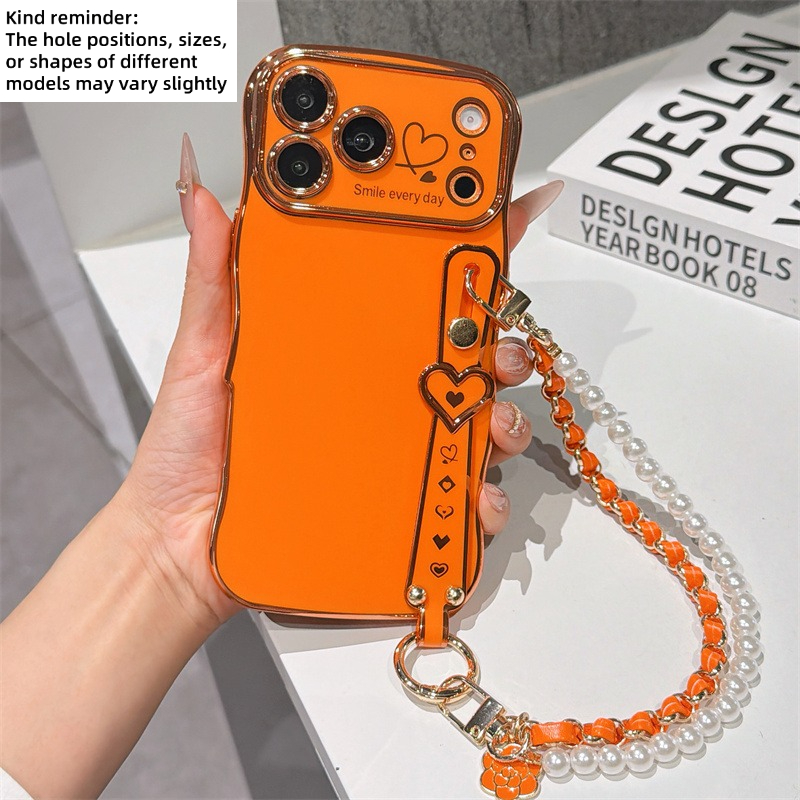 TEMU Coque de téléphone : et , avec grande fenêtre de visualisation électroplaquée, double cœur, cœur , dragonne avec bracelet à fleurs intégré,