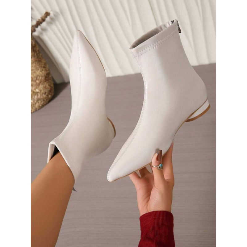 

Chic Women's Ankle Boots - Solid Color, Low Heel, Side Zipper, Cover - All