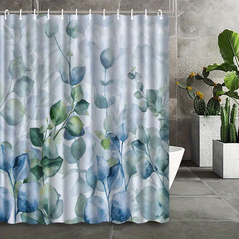Fresh Floral Pattern Shower Curtain with Hook, Water-Washing