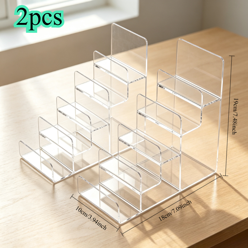 TEMU Transparent Trapezoidal Acrylic Organizer (2-pack) 5-tier Open- Shelf Design Items At A Easy To Take And Put Away Suitable For Handbags Wallets