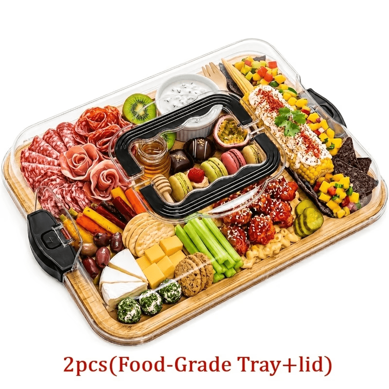 TEMU 2pcs(pallet + Lid) Charcuterie Board Set, Portable Cheese Serving Board For Sausages, Cooked Meats, Snacks & Appetizers, Kitchen Serving Platter