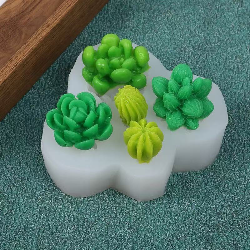 TEMU 1pc Of 5-hole Succulent Cactus Shaped Candle Aromatherapy Silicone Mold