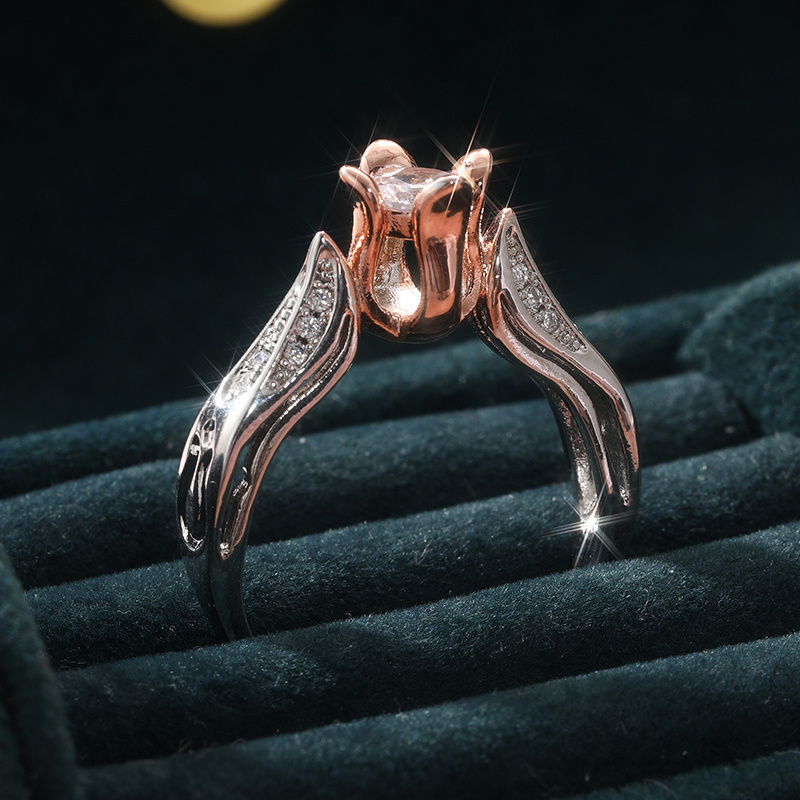 Romantic Rose Flower Zirconia Ring for Women