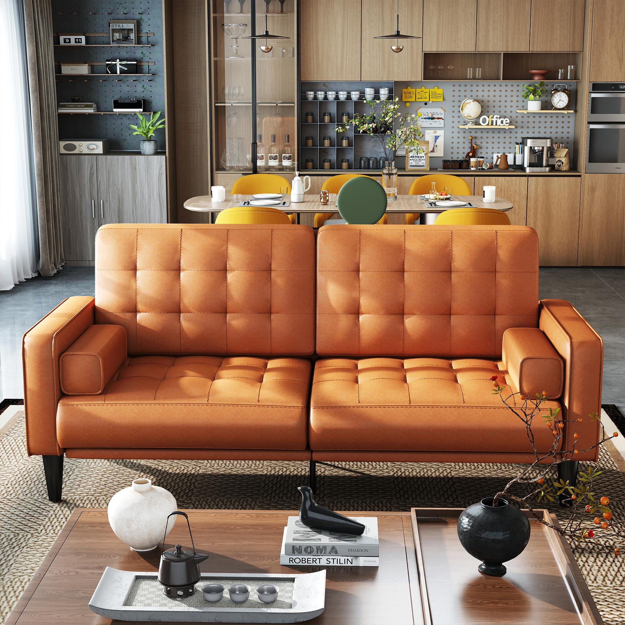 70inch   century   breathable faux leather couch with upholstered cushions pillows metal decorative legs combines   and   for living rooms offices convenient and practical easy to assemble