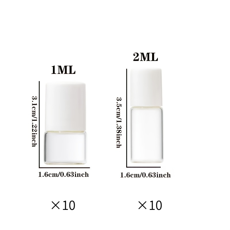 20pcs Mini Glass Roller Bottles With 2mm - Portable Travel-sized Glass Tubes Suitable For Perfume, Essential Oils, Skincare Samples, Compact Refillable Containers For Refills, Hand Washable Glass