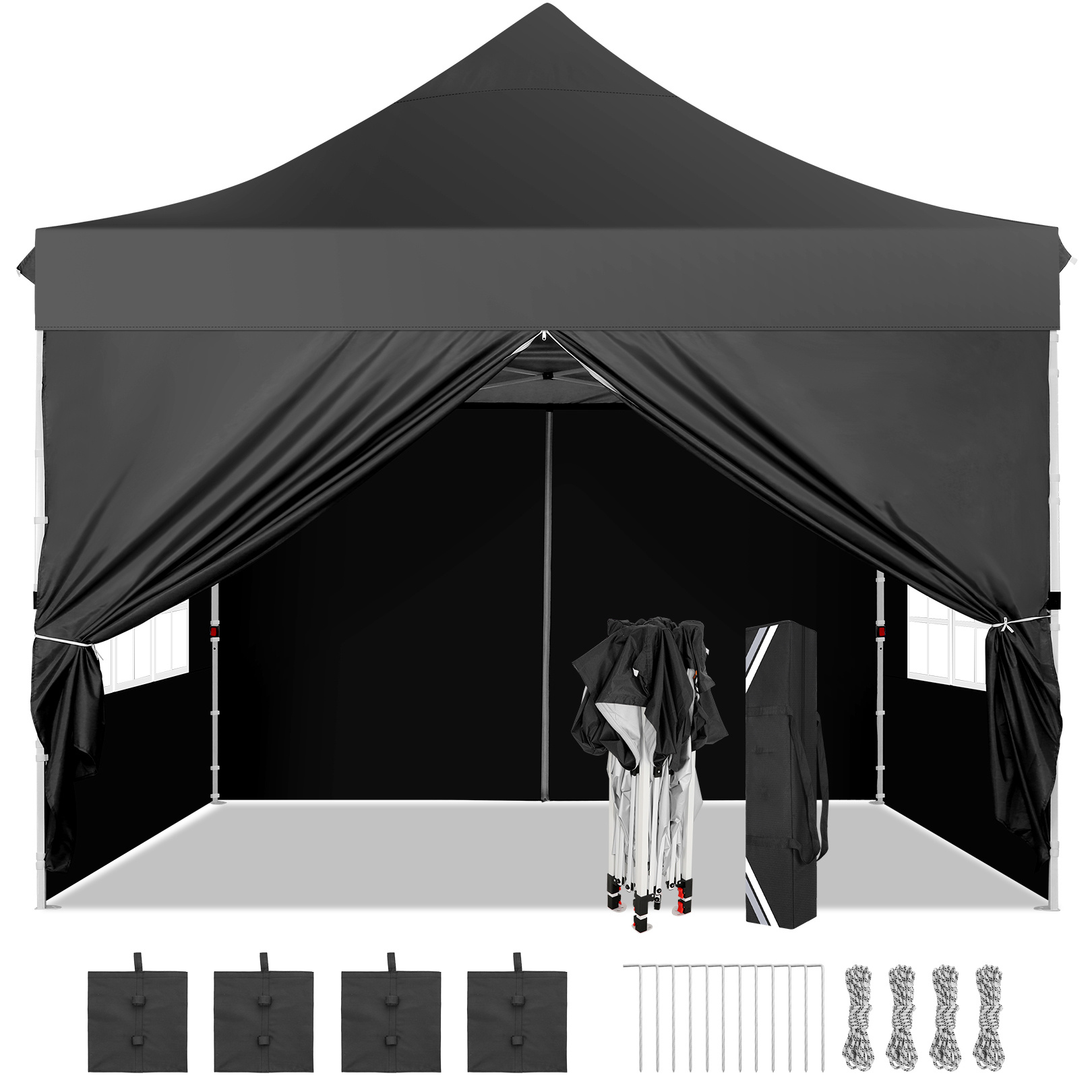 3x3m Pop Up , Heavy Duty Awning Tent, Canopy With 4 And Windows, Uv50+ Commercial Party Tent, Garden Gazebo With Sandbags For Patios, Lawns, Weddings, Markets And Camping Bbqs