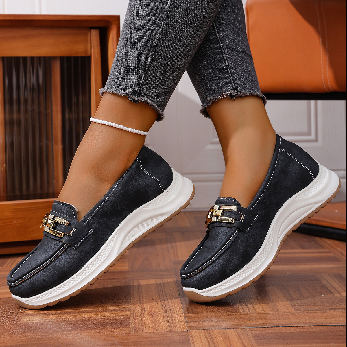 TEMU No-pressure Wedge Heel Walking Moccasins For Elderly Women, Easy Non-binding Loafers, All-match Soft Footwear For Moms' Daily Activities And