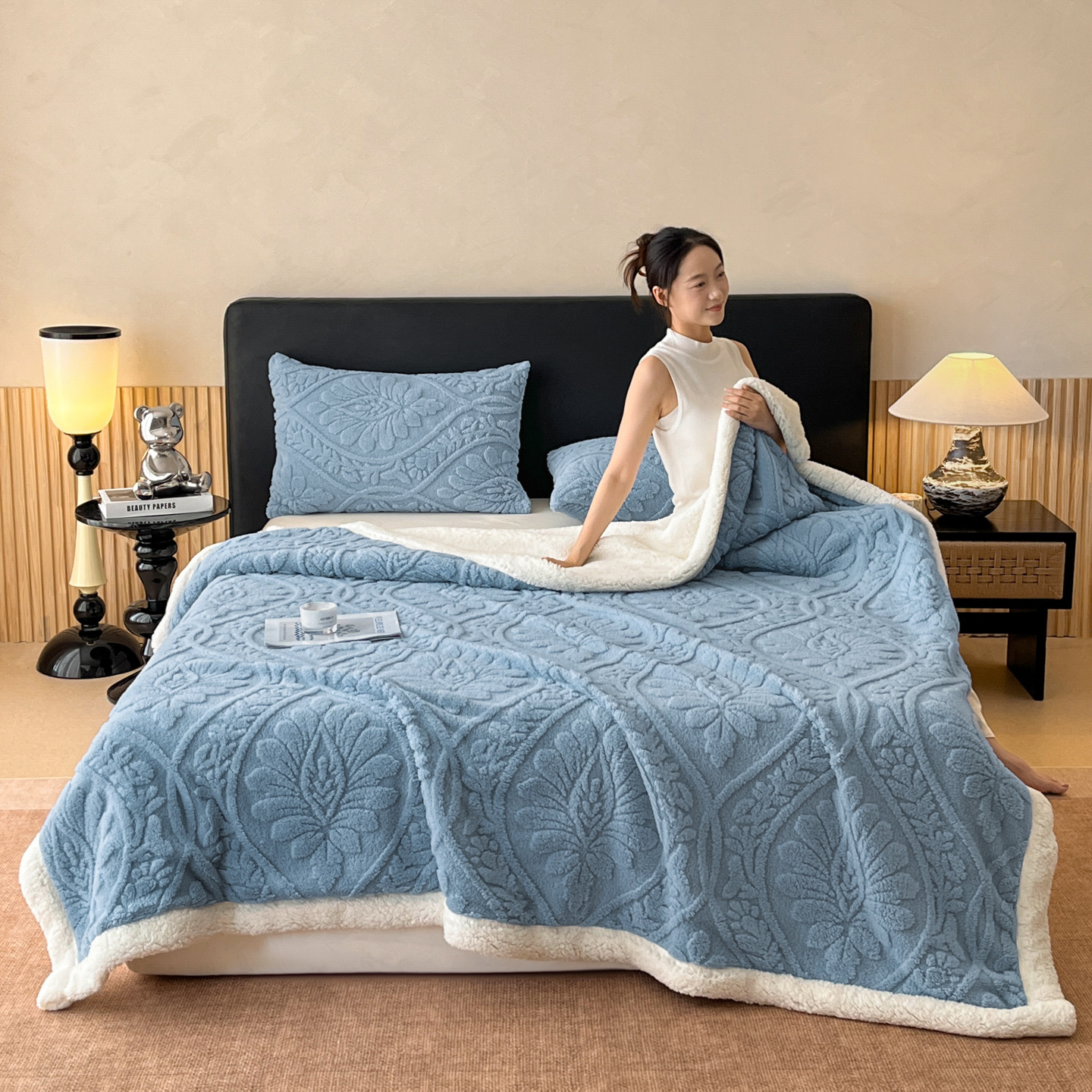 Ultra Soft Cozy Fleece Blanket Queen Size Warm Thick Fluffy Plush Bed Blanket For Fuzzy Comfy Coverlet For Couch Gift Idea