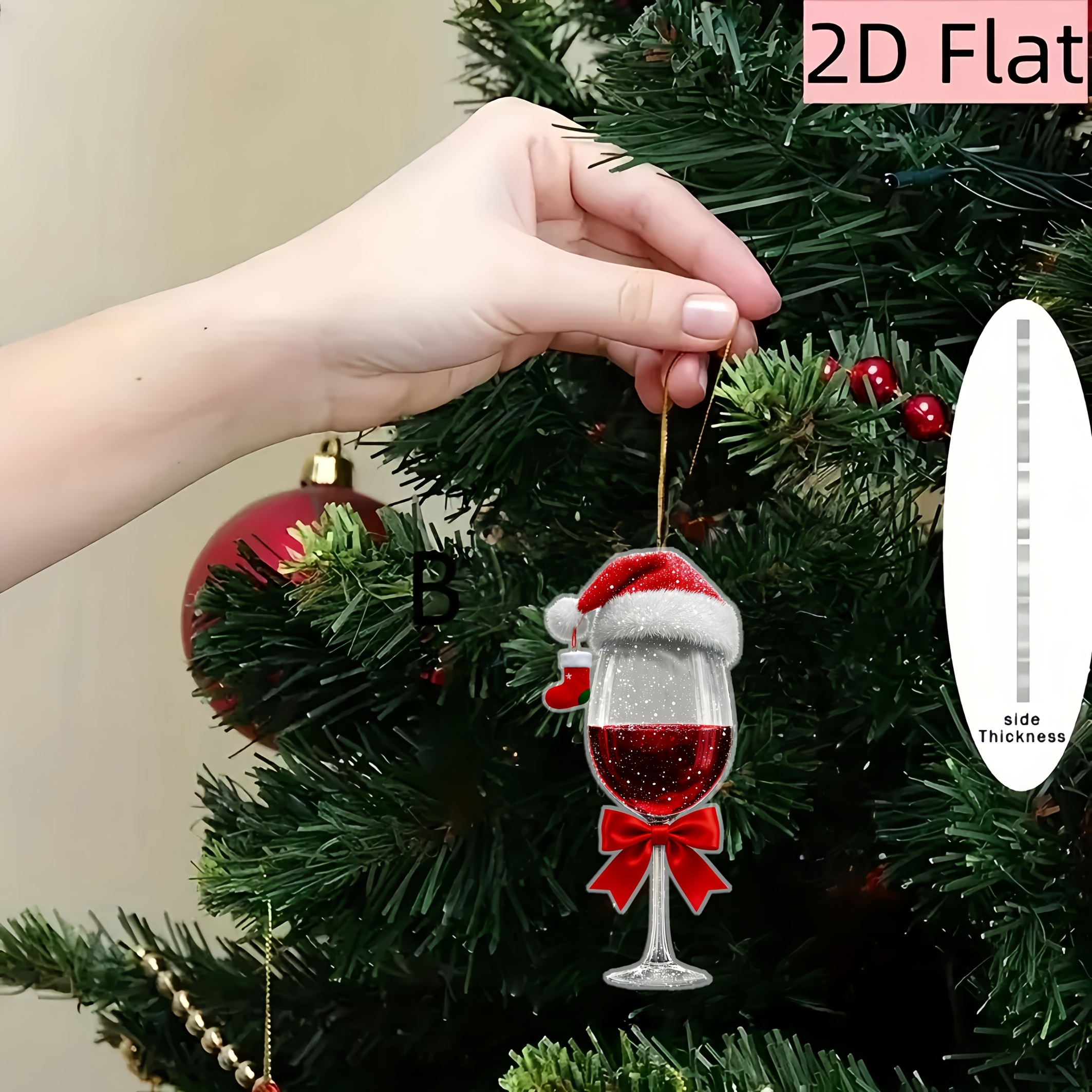 TEMU 2d Flat - 2dflat, 1pc Christmas 2d Christmas Wine Glass Pattern Ornament, Christmas Tree Ornament, Holiday Ornament, Home Decoration Pendant,