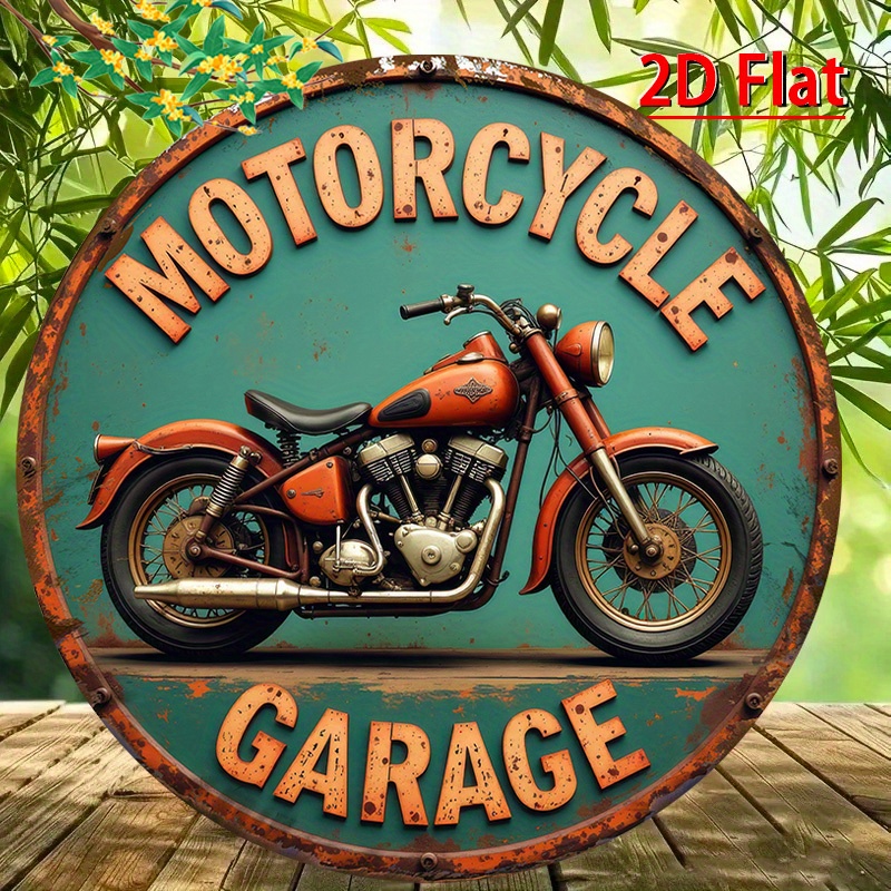 TEMU 2d Flat, 2d Printed, 1pc, Vintage Motorcycle Repair Garage Sign Round Aluminum Wall Art, Retro Metal Signboard, Suitable For Bar Kitchen Coffee