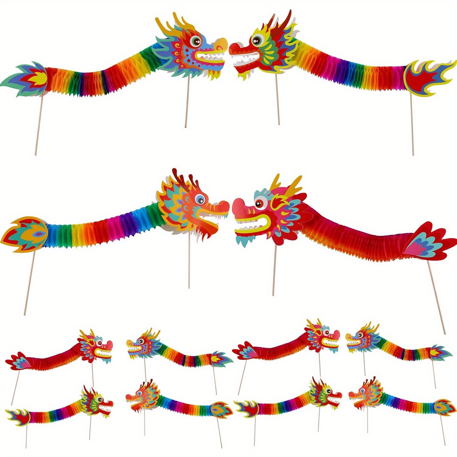 

3pcs Vibrant Chinese New Year 3d Paper Dragon Decorations Set - , Tabletop Display For Celebrations, Chinese New Year Decorations