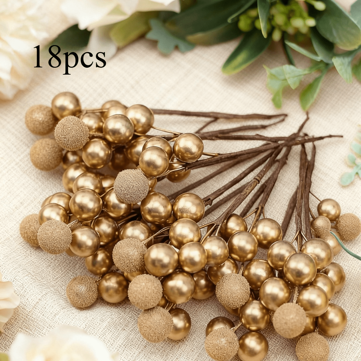 TEMU 18pcs Red And Golden Artificial Set, Ideal For Decorating Wreaths And Enhancing Home Decor