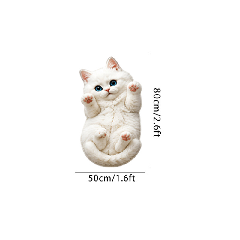 TEMU Velvet Pointed Base 2d Painting Thin Plush 3d Effect Non-long Pile Cute Lazy White Cat Shaped Irregular Rug Fashionable Individual Home Decor