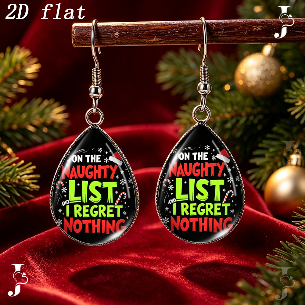 TEMU 1 Paire de Boucles d'Oreilles Pendantes de avec Texte Amusant en Anglais sur le Thème de Noël, Motif de Neige et Bonbon, Bijoux Pendantes en