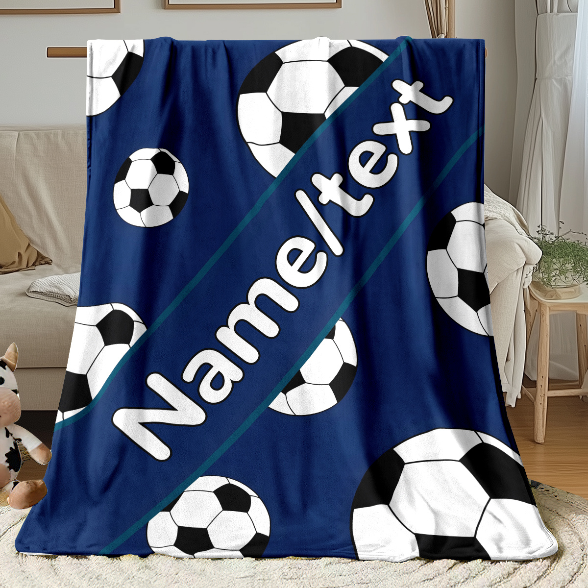 TEMU Custom Name Football Theme Blanket- Lightweight Flannel Throw For Sofa, Camping, Livingroom, Office, Chair, And Bed - Digital Printing Soft And
