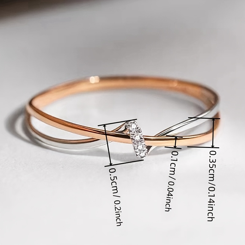 1pc Women's Engagement Ring, Minimalist Style with Synthetic Synthetic Zirconia Inlay, Two-Tone Crossed Thin Band Ring, Fashionable Ring for Women's Engagement and Wedding Wear, Elegant Accessory for Daily Casual, Vacation, Suitable for Daily