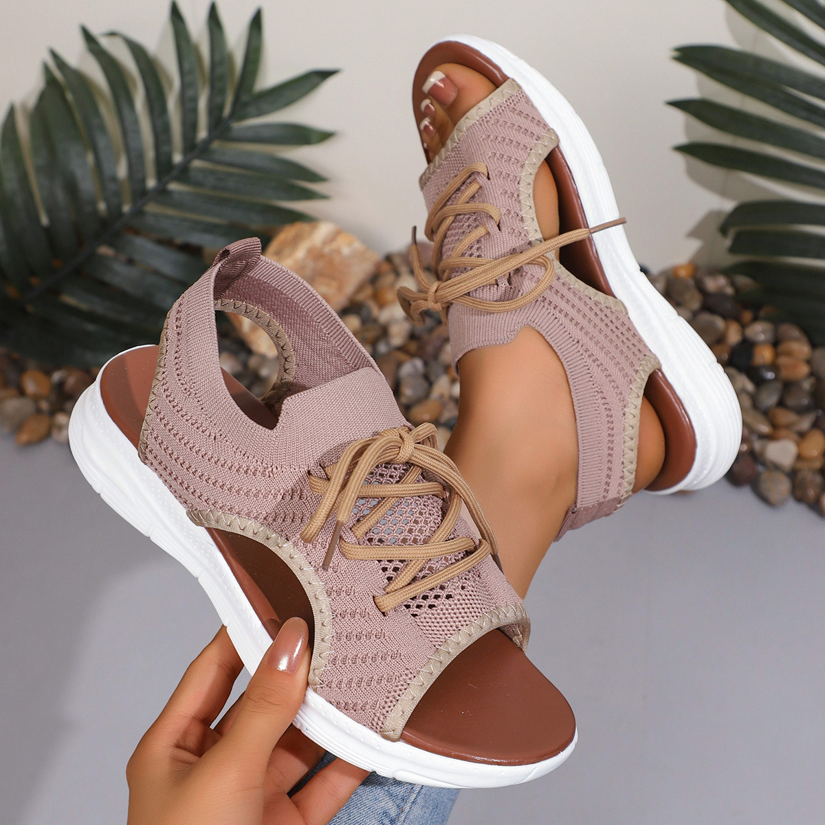 2025 new women's breathable mesh beach slides soft pu sole Temu