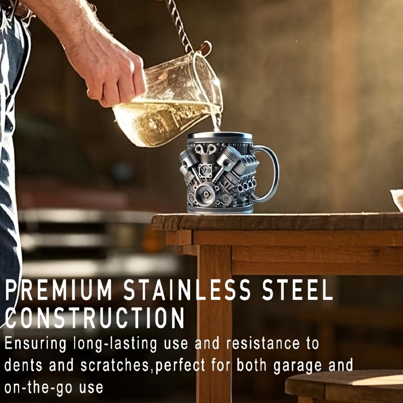 handmade stainless steel cup 15oz durable car enthusiast accessory washable internal engine design mug for hot cold drinks gift for mechanics lovers no Product details 3