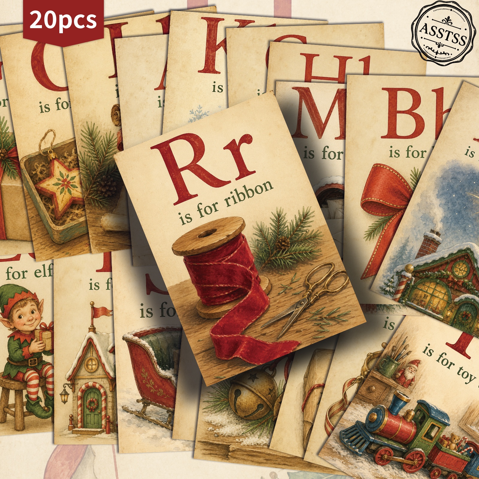 TEMU 20-pack Asstss Vintage Christmas Series Letter Postcards - 4x6 Inches Retro Junk Journal Supplies, Classic Pinup Illustrations Collectible