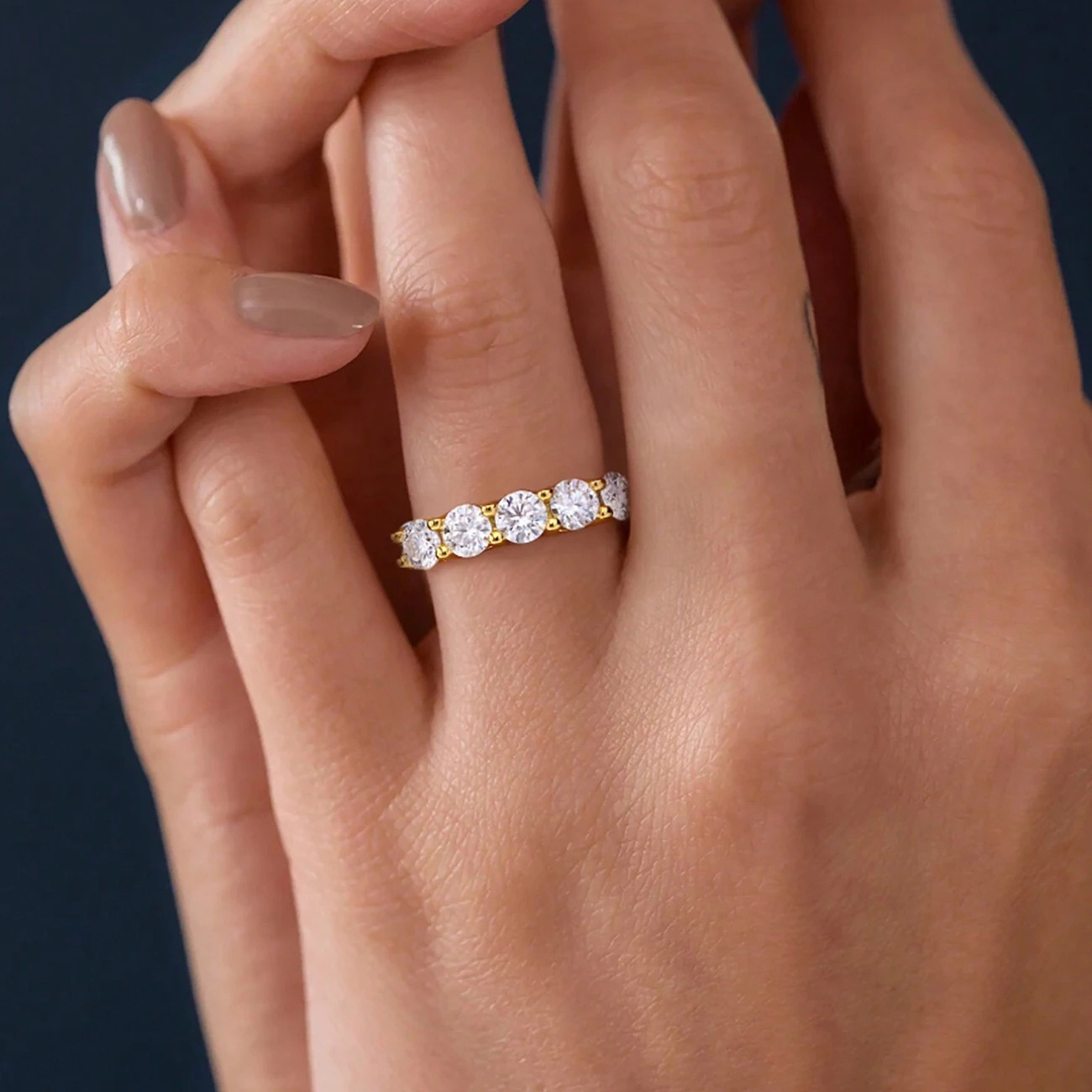 Stylish 0.5/2.5/5.0 Carat Moissanite Golden Ring in 925 Silver