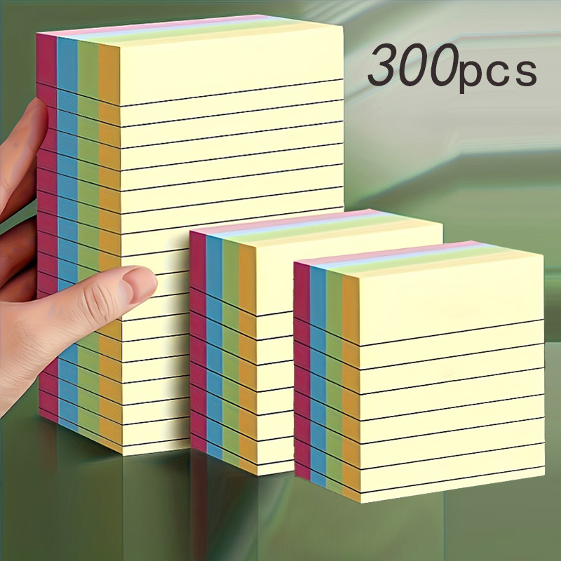 TEMU 300pcs Four-color Lined Sticky Notes (2 Squares And 1 Rectangle) Creative Tear-off Notebook | Office/study/family Message Tool | Holiday Party