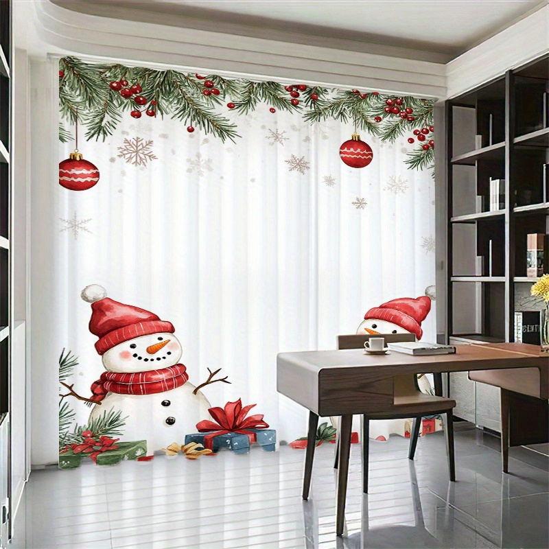 TEMU 2pcs Snowman Gift Pine Branch Window Screens Are Suitable For Bedroom, Living Room, Kitchen, Balcony, Cafe, Halloween, Thanksgiving, Hanukkah,