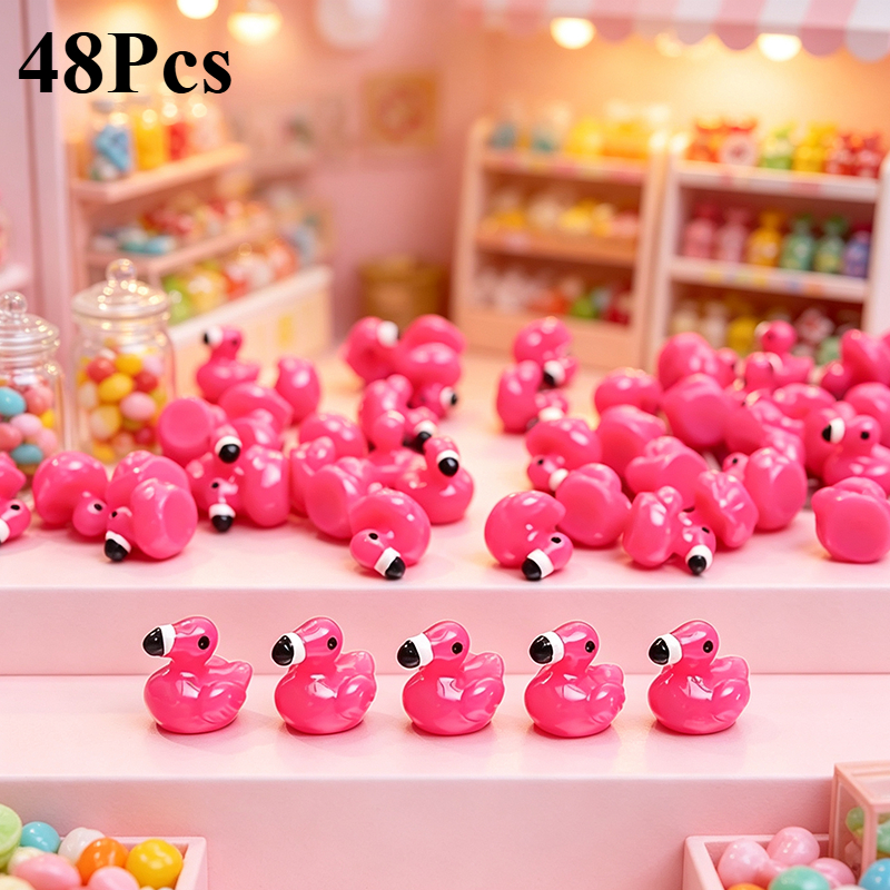 TEMU 48/52pcs Mini Flamingo Resin Ornaments, Flat-bottomed Small Animal Crafts, Bulk Handmade Materials, Suitable For Mini Candy Store 3d Models,
