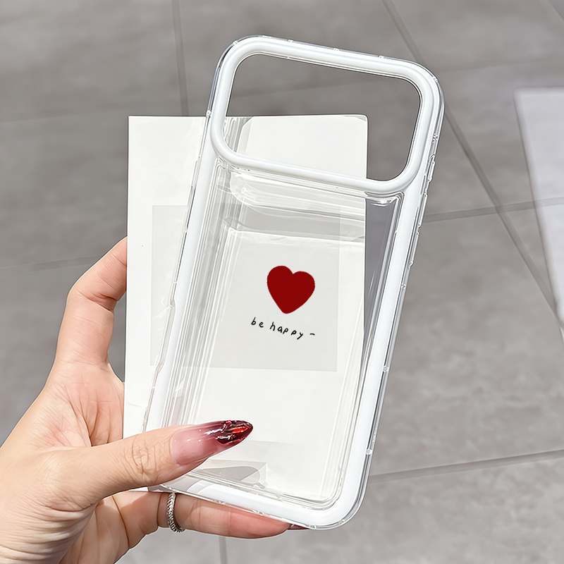 TEMU Phone Case - 1pc Easy Red Heart Trendy Brand Pattern Full-coverage Tpu Air Cushion White Border Phone Case Suitable For Iphone 17 16 15 14 13 12