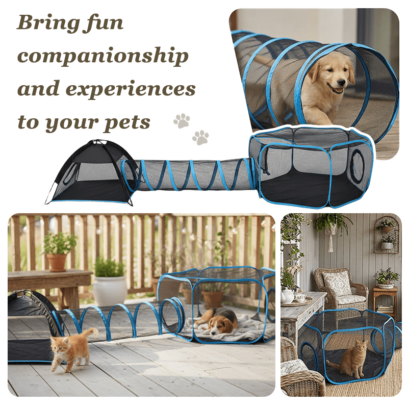 Portable Blue Pet Hideaway Play Set, 3pcs Pop Up Playing House